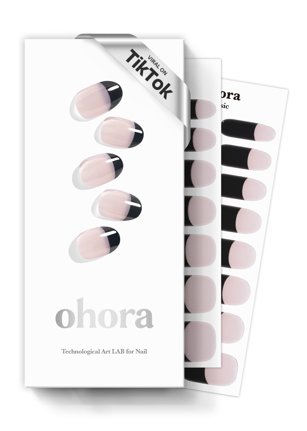 ohora Semi Cured Gel Nail Strips (N Chic French) - Black, French, Works with Any UV/LED Lamps, Salon-Quality, Long Lasting, Easy to Apply & Remove -