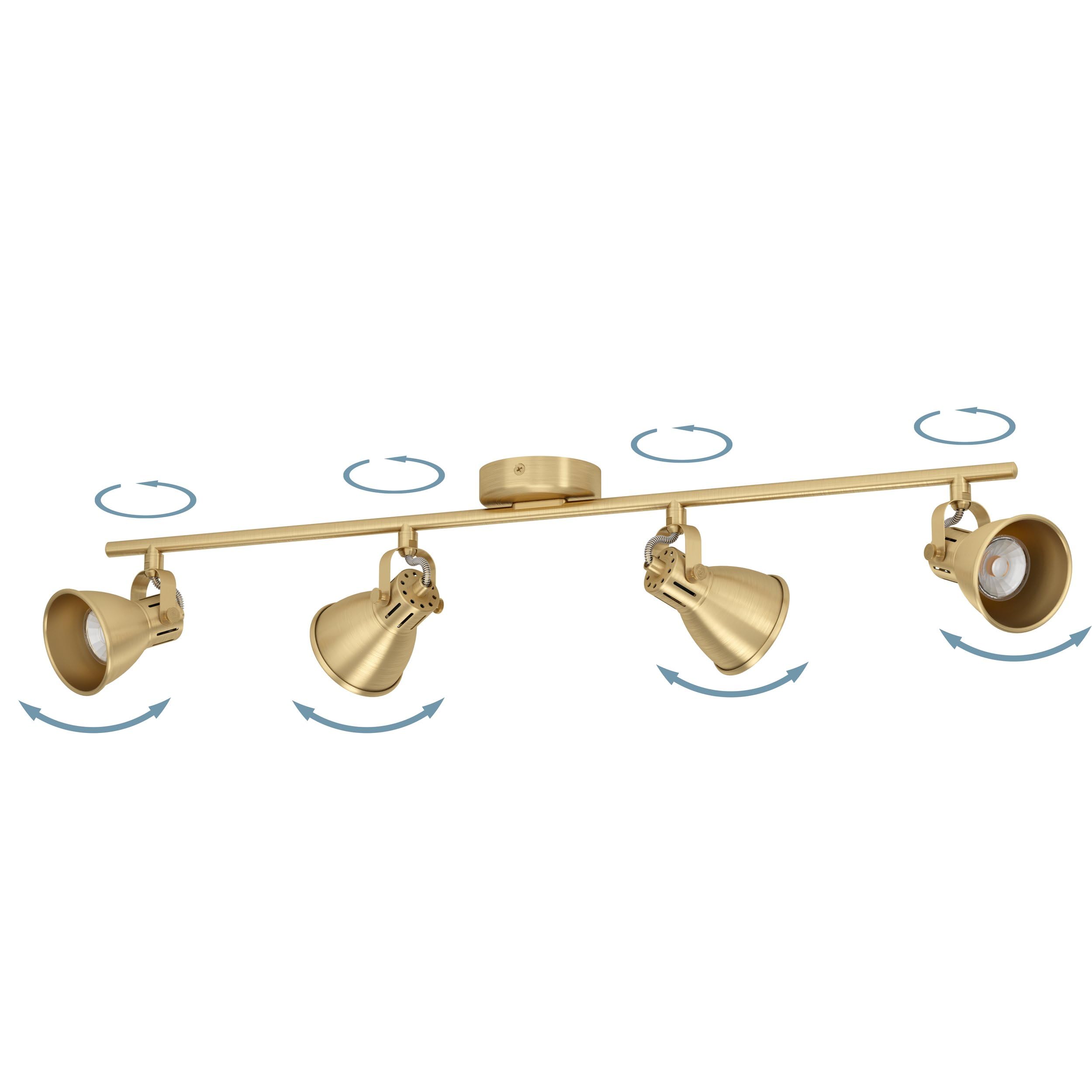 Eglo plafoniera LED Seras, plafoniera con 4 spot, barra orientabile, lampada da soggiorno in acciaio in ottone spazzolato e oro, illuminazione da soffitto con lampadina GU10, bianco caldo