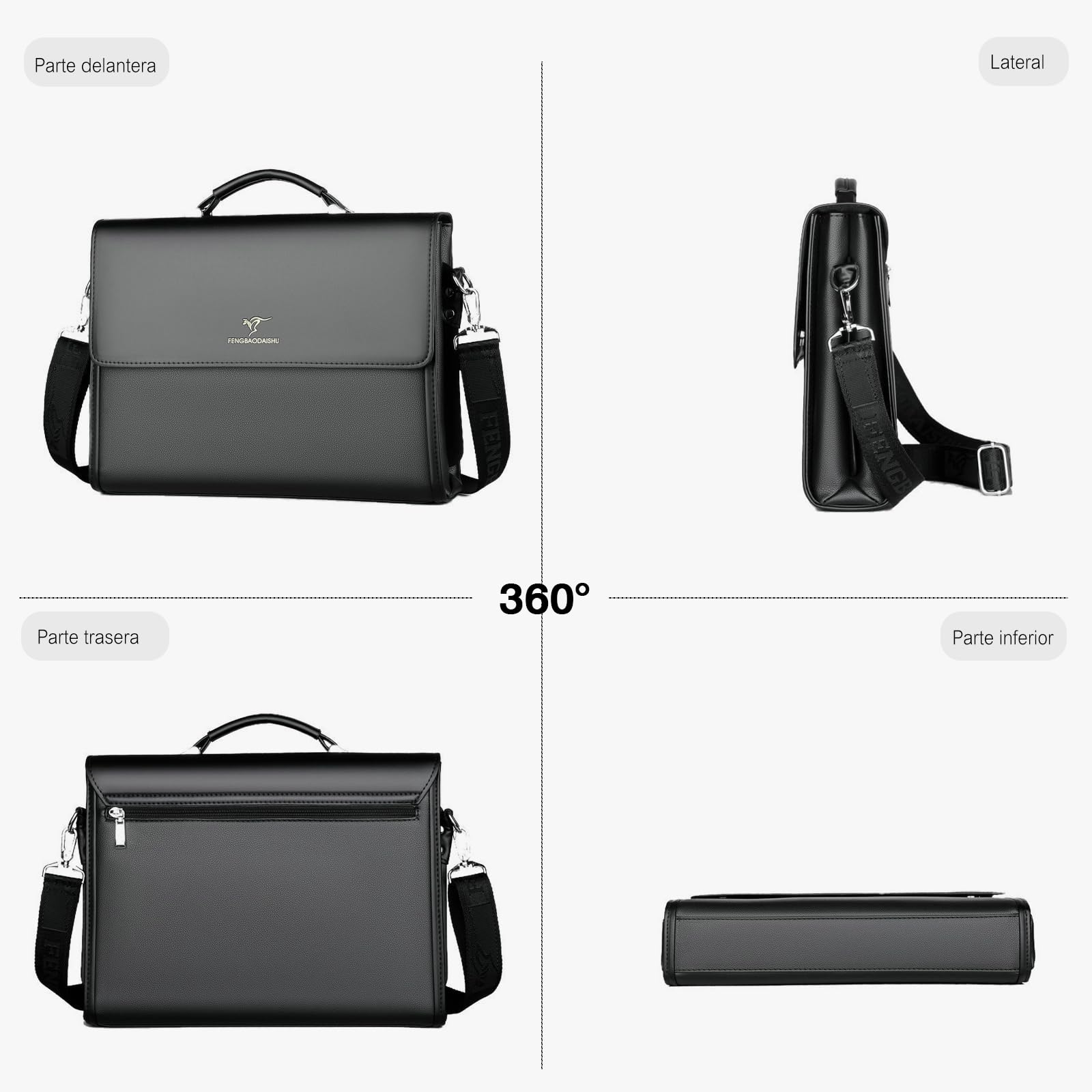 FANDARE Cartera mensajero retro para hombre, gran capacidad con múltiples bolsillos de cuero PU para portátil, bandolera para oficina, viajes y trabajo para profesionales y hombres de negocios