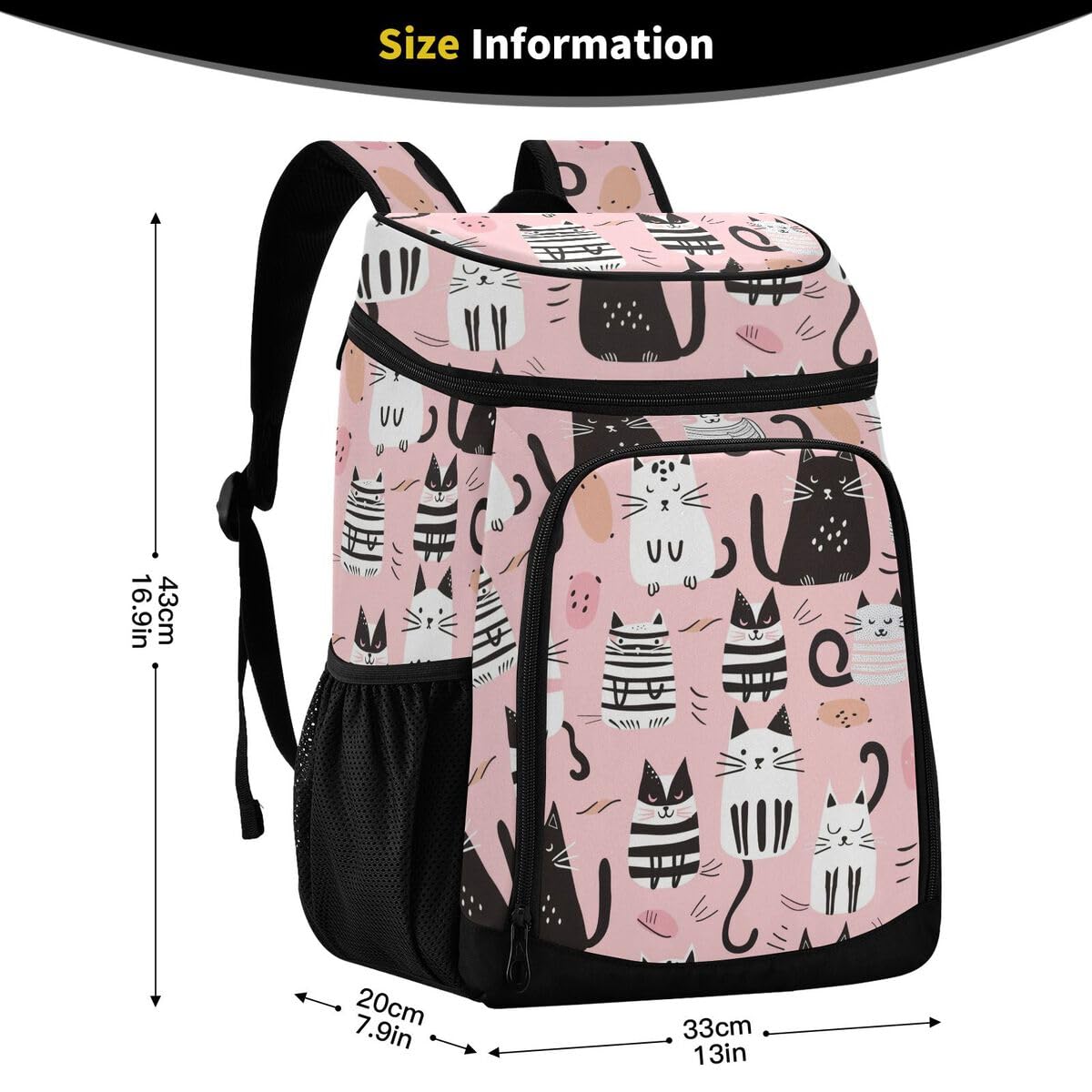 Cute Cats Pink Cooler Backpack Leakproof Insulated Lunch Cooler Bag 30 Cans Camping Backpacks for Camping Hiking Beach