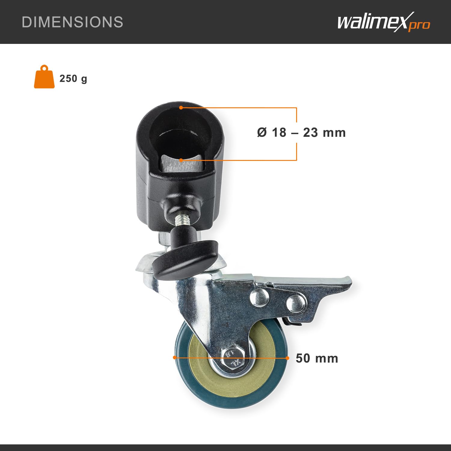 Lot De 3 Roulettes Pivotantes Avec Frein Pour Support Lumière 22 Mm - Métal Et Caoutchouc, Diamètre 75 Mm, Pivot 360° - Pour Studio Photo/vidéo - 5