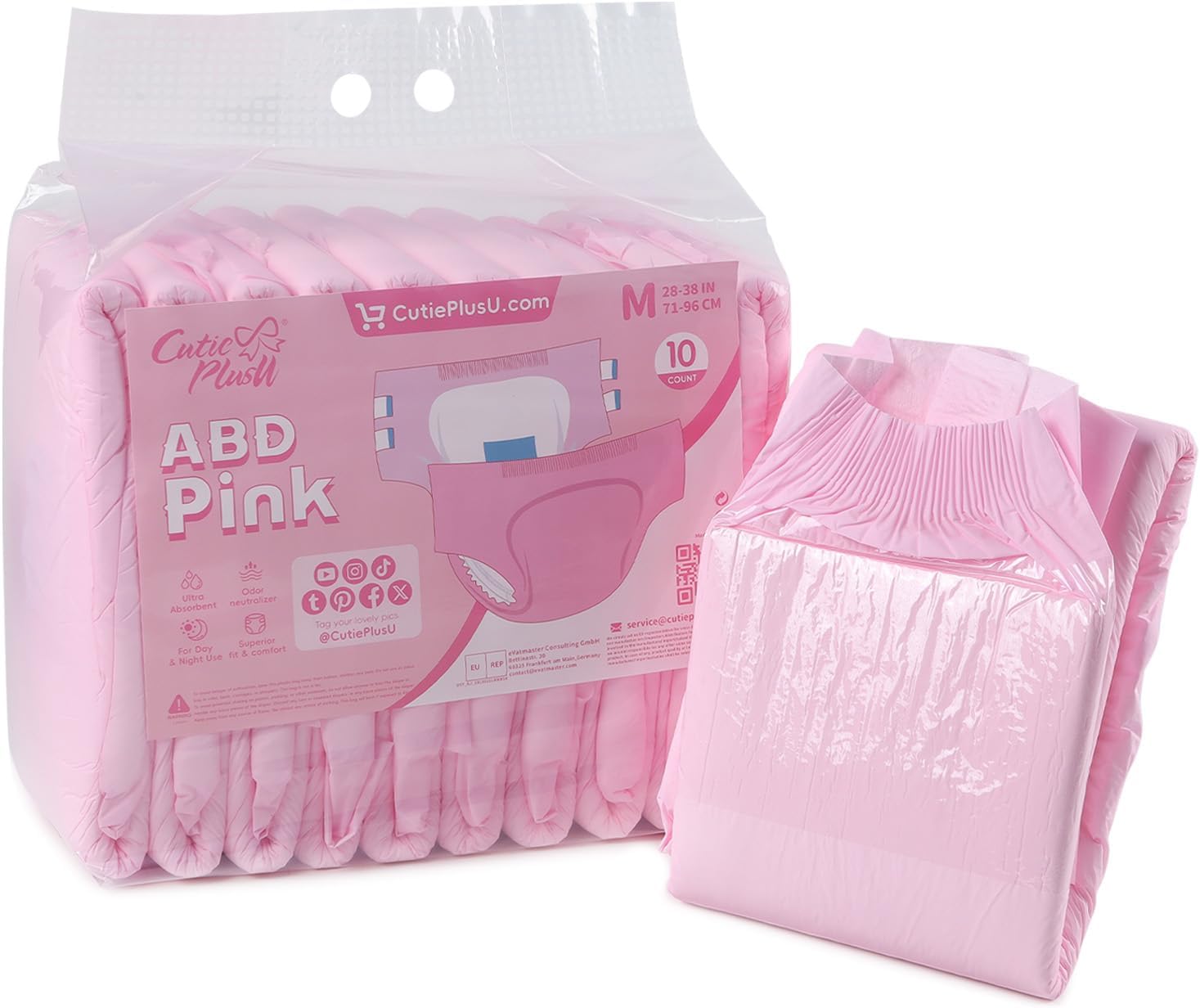 Disposable Adult Diaper Heavy Absorption Dry Surface All Night- Pink 10 Pieces (Medium 28"-38")