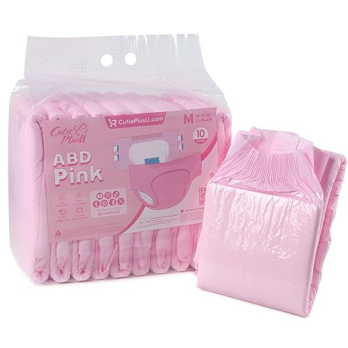 CutiePlusU Windeln für Erwachsene 10 Stück Einweg-Inkontinenz-Slips mit Schlaufen für Damen und Herren, Maximale Saugfähigkeit über Nacht – Rosa (Mittel 28"-38") - Rosa - Mittel