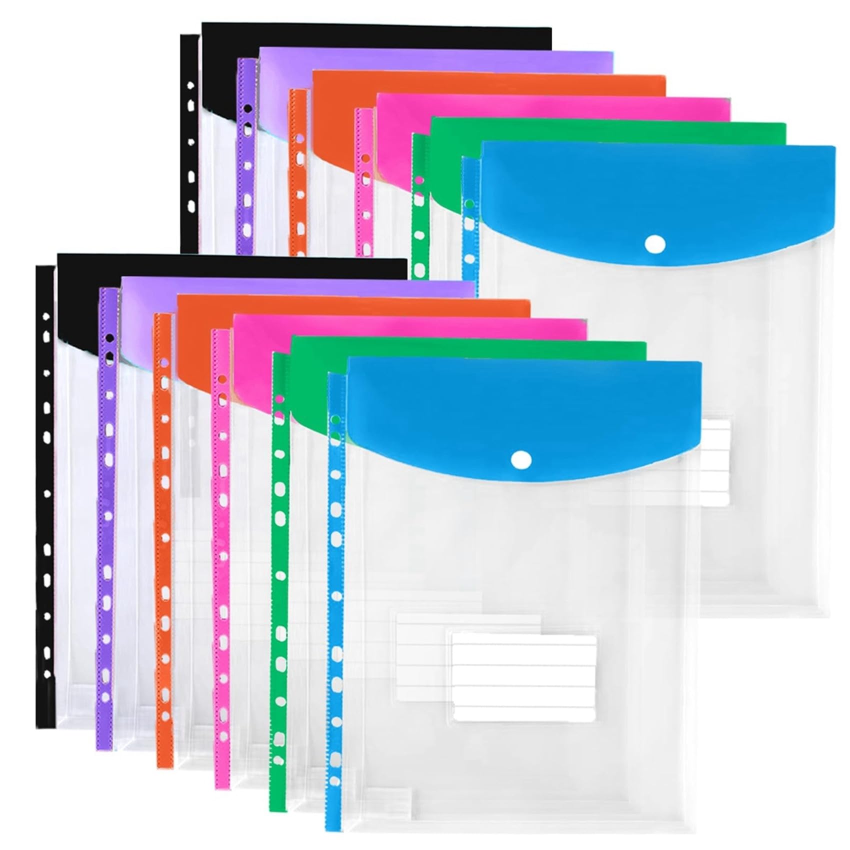 120 Buste in Plastica, Tasche per Raccoglitori Ad Anelli 3/4/11, Organizer per Documenti Espandibile con A Pressione Ed Etichetta
