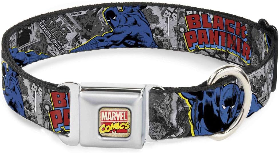 Buckle-Down Dog Collar Seatbelt Buckle Black Panther Poses Stacked Comics Multicolor, 1" Wide, Fits 15-26" Neck