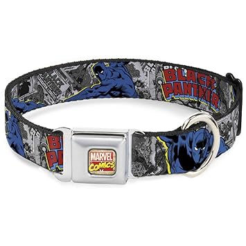 Buckle-Down Dog Collar Seatbelt Buckle Black Panther Poses Stacked Comics Grays Yellow Blue Red Available in Adjustable Sizes for Small Medium Large Dogs