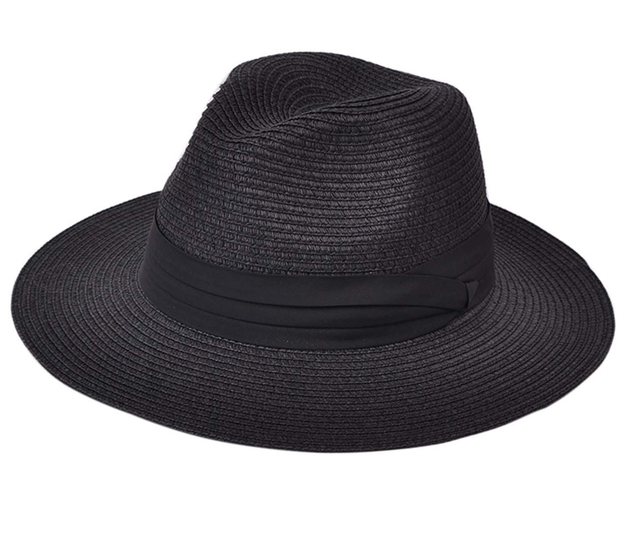 Lanzom Sombrero de paja Panamá enrollable para mujer, sombrero de playa Fedora UPF50+