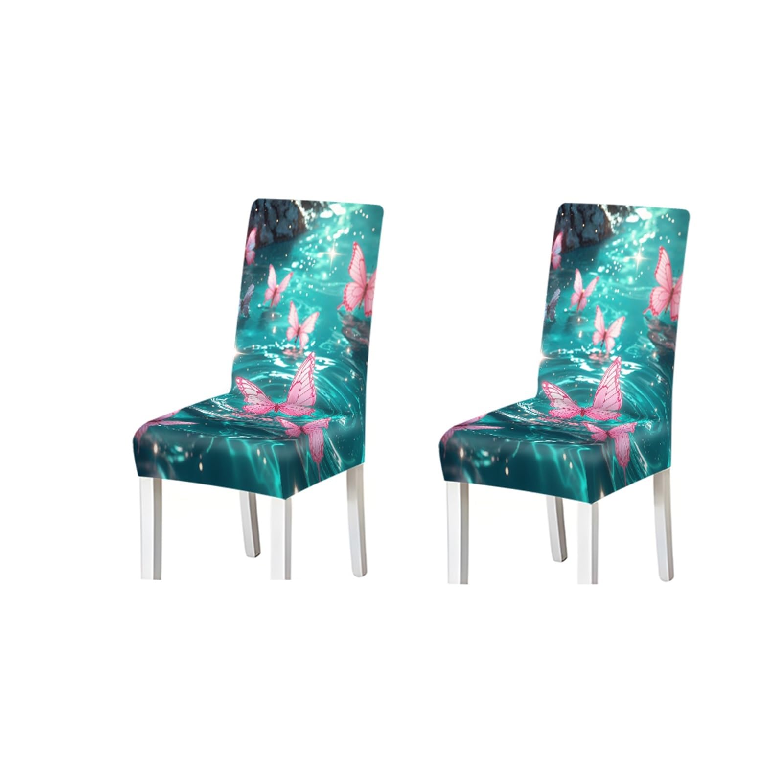 BOSUYBN Pink Butterfly Water Ripple Sparkle Pattern Print Dining Chair Covers Set Of 2/4/6, Stretch Slipcovers For Kitchen Dining Room Furniture Protectors for Home Dining Room(2PCS Chair cover)