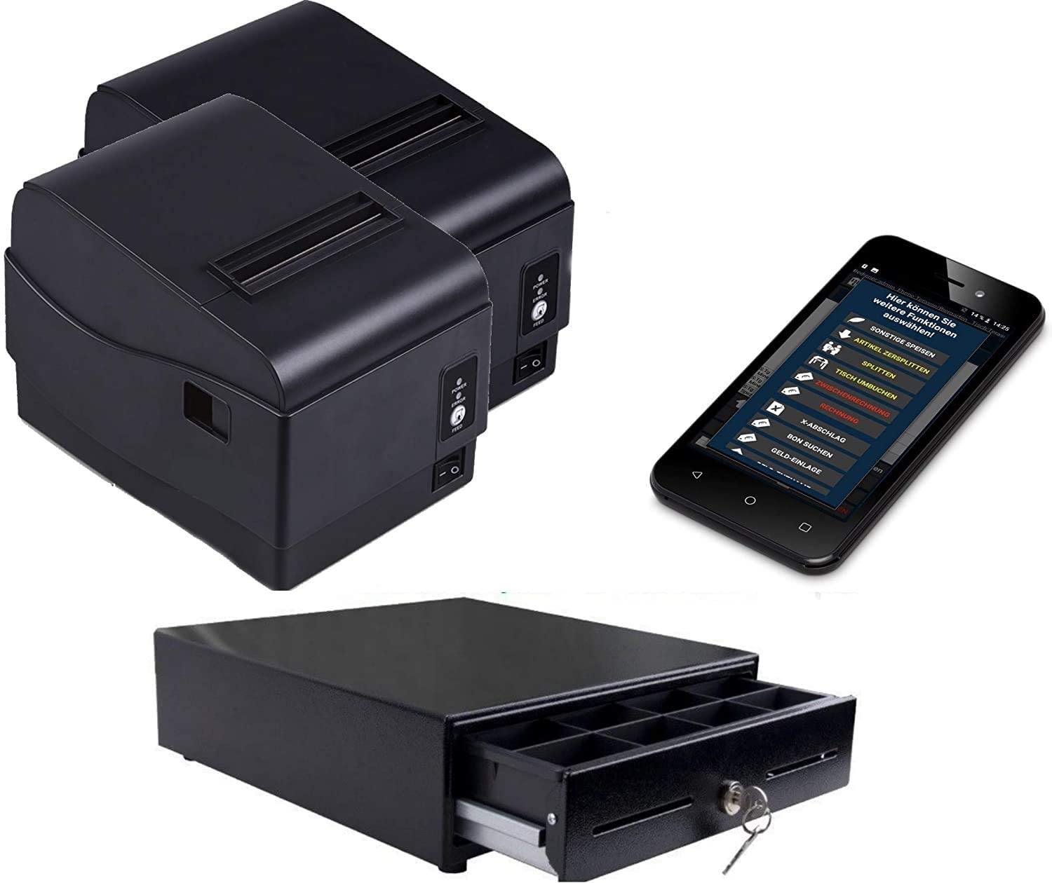 6" Mobiles Kassensystem für Restaurant, Café & Biergarten – Kellnerterminal Bestellterminal, 2 Bondrucker, Kassenschublade, TSE-konform, ohne Abo, Gastro Kasse