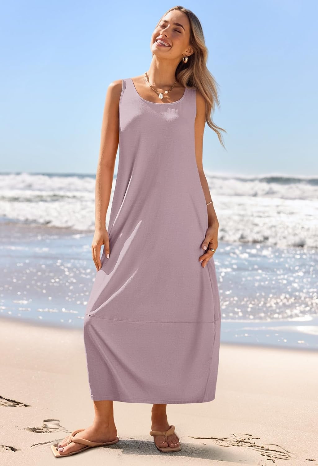 MEROKEETY Women's Boho Maxi Sundress 2026 Summer Beach Dress Scoop Neck Sleeveless Loose Tank Dress - Image 8
