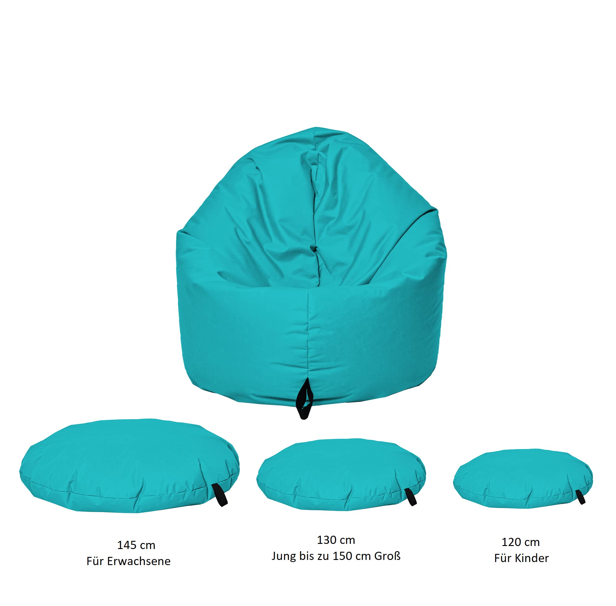 Sitzsack 2 in 1 Funktion für bequemes Sitzen & Liegen – Indoor & Outdoor da er Wasserfest ist – Bdenkissen – für Kinder & Erwachsene (Anthrazit, 120 cm - Durchmesser)