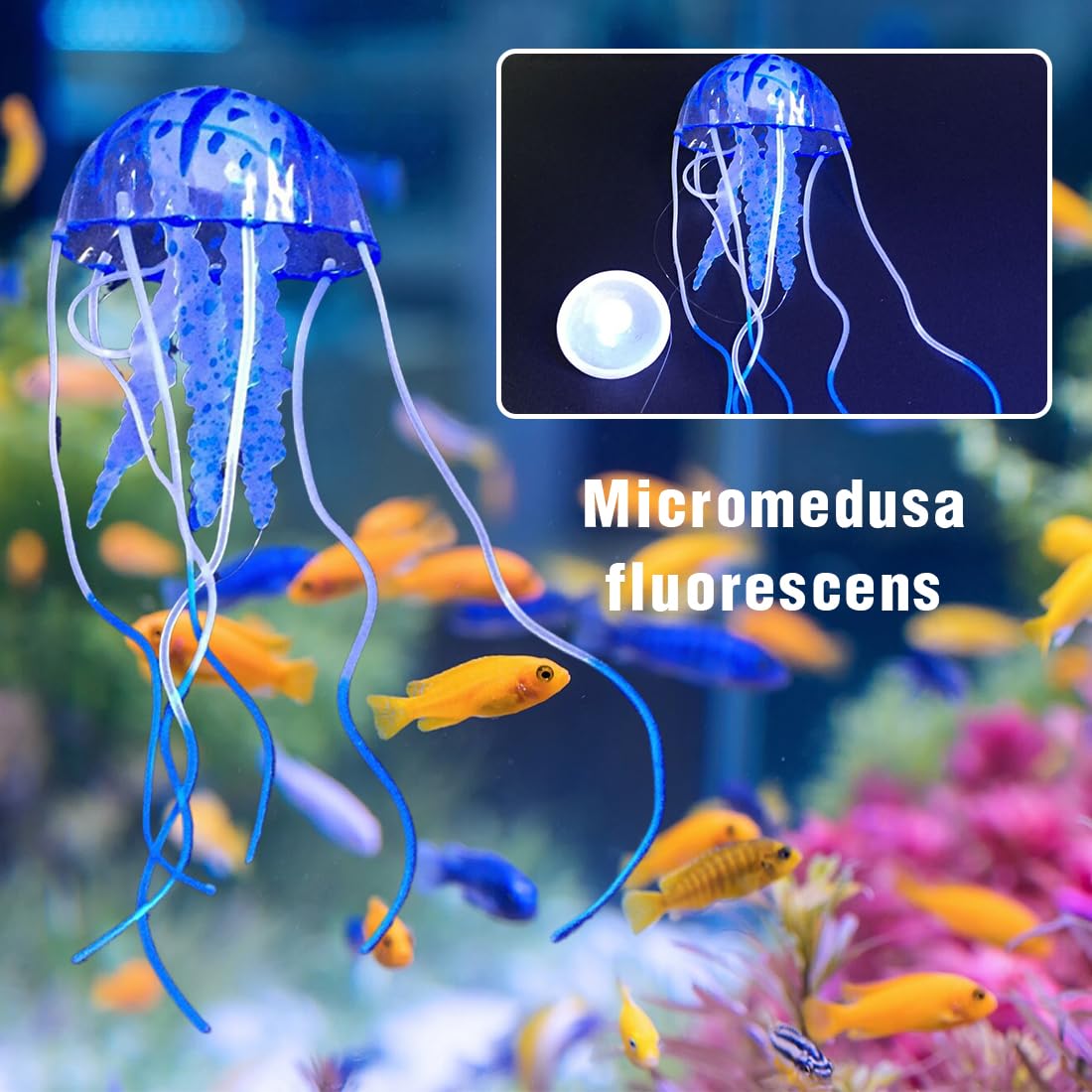 Ensemble de 4 Méduses Artificielles Lumineuses pour Aquarium, en Silicone Fluorescent - Accessoires de Décoration pour Aquariums et Aquariums d'eau de Mer.