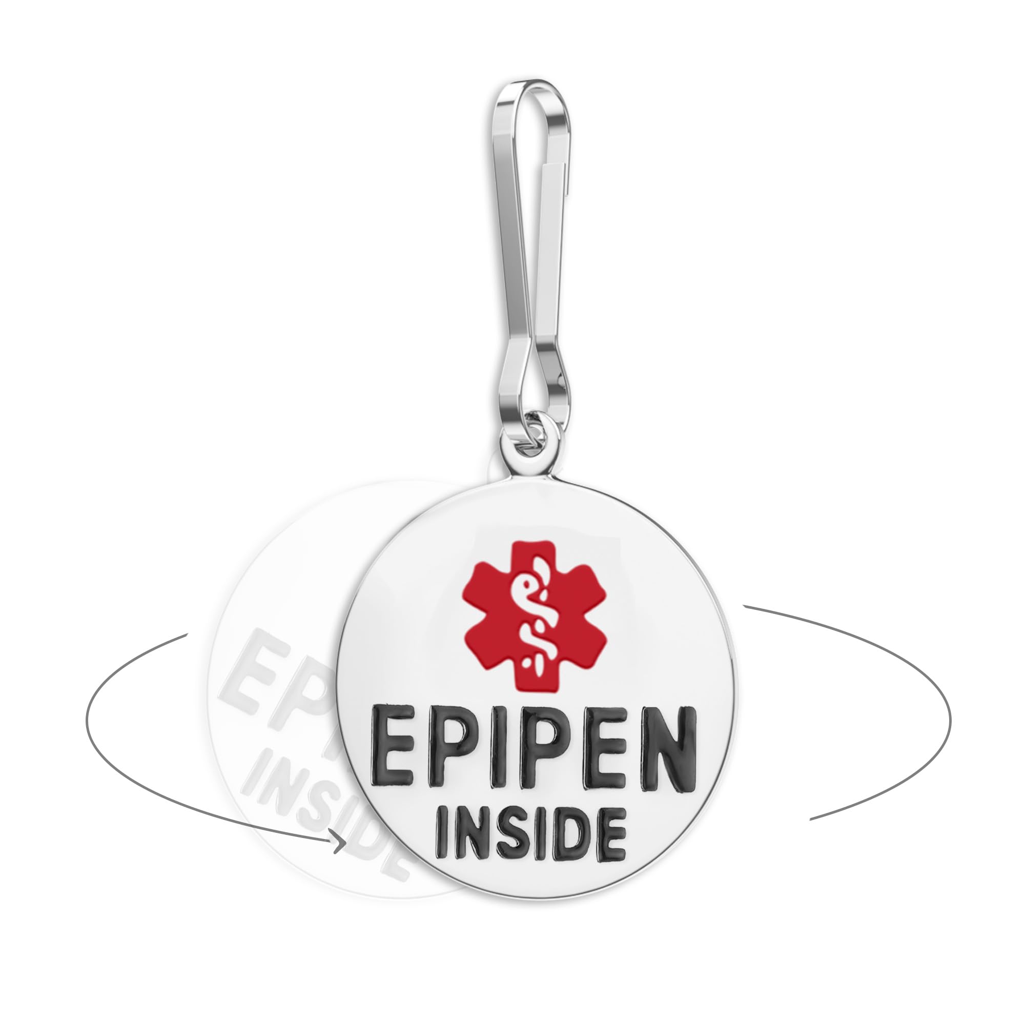 Divoti EpiPen Inside Bag Tag 1" with Zipper Pull | Pre-Engraved, Dual-Sided & Bold Lettering - Stainless Steel & Heavy-Duty Construction - Medical