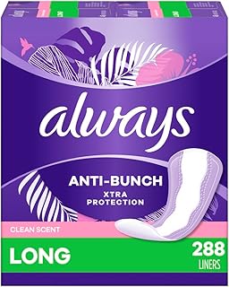 Always, Anti-Bunch Xtra Protection Daily Liners For Women, Long Length, Light- Clean Scent, 288 Count Total Count (4 Packs of 72 Count)