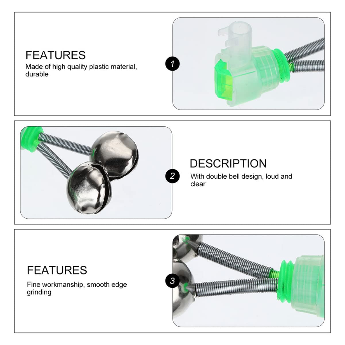 Abaodam 10Pcs Fishing Alert Bells Portable Sound Indicator Bells for Sea Fishing Twin Bell Design Essential Fishing Accessories for Anglers