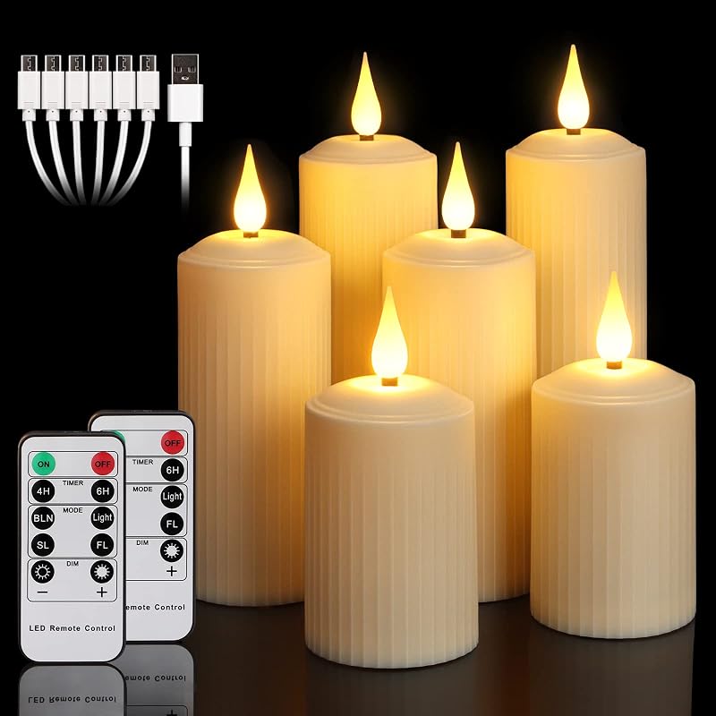 yunsheng Tölthető LED Gyertyák Távirányítóval, Vízálló Flamingó Gyertyaszett 6 db, 6-8H Időzítő, Krém