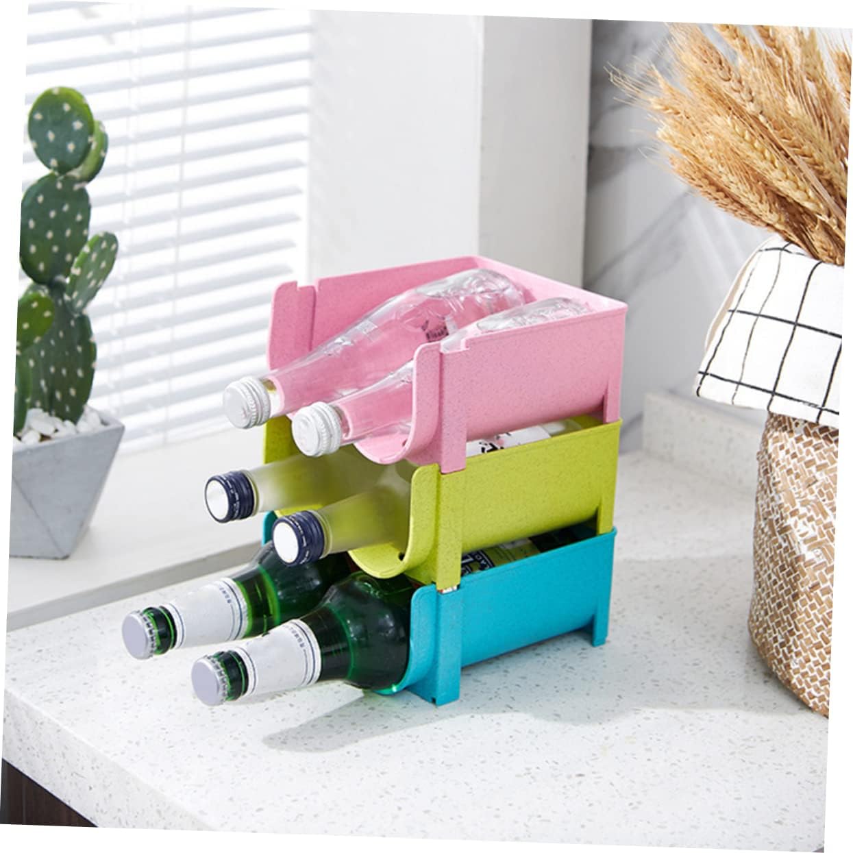 3pcs Stackable Beer Rack Multi-function Beverage Storage Holder for Fridge and Pantry Plastic Soda Can Organizer for Kitchen Cabinets and Beer Bottles