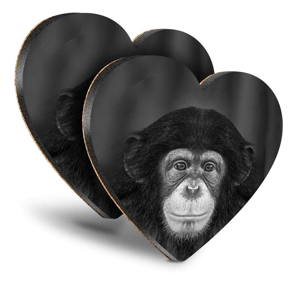 Destination Vinyl ltd Great Coasters (Set of 2) Heart - BW - Cheeky Chimpanzee Monkey Drink Glossy Coasters/Tabletop Protection for Any Table Type #36178