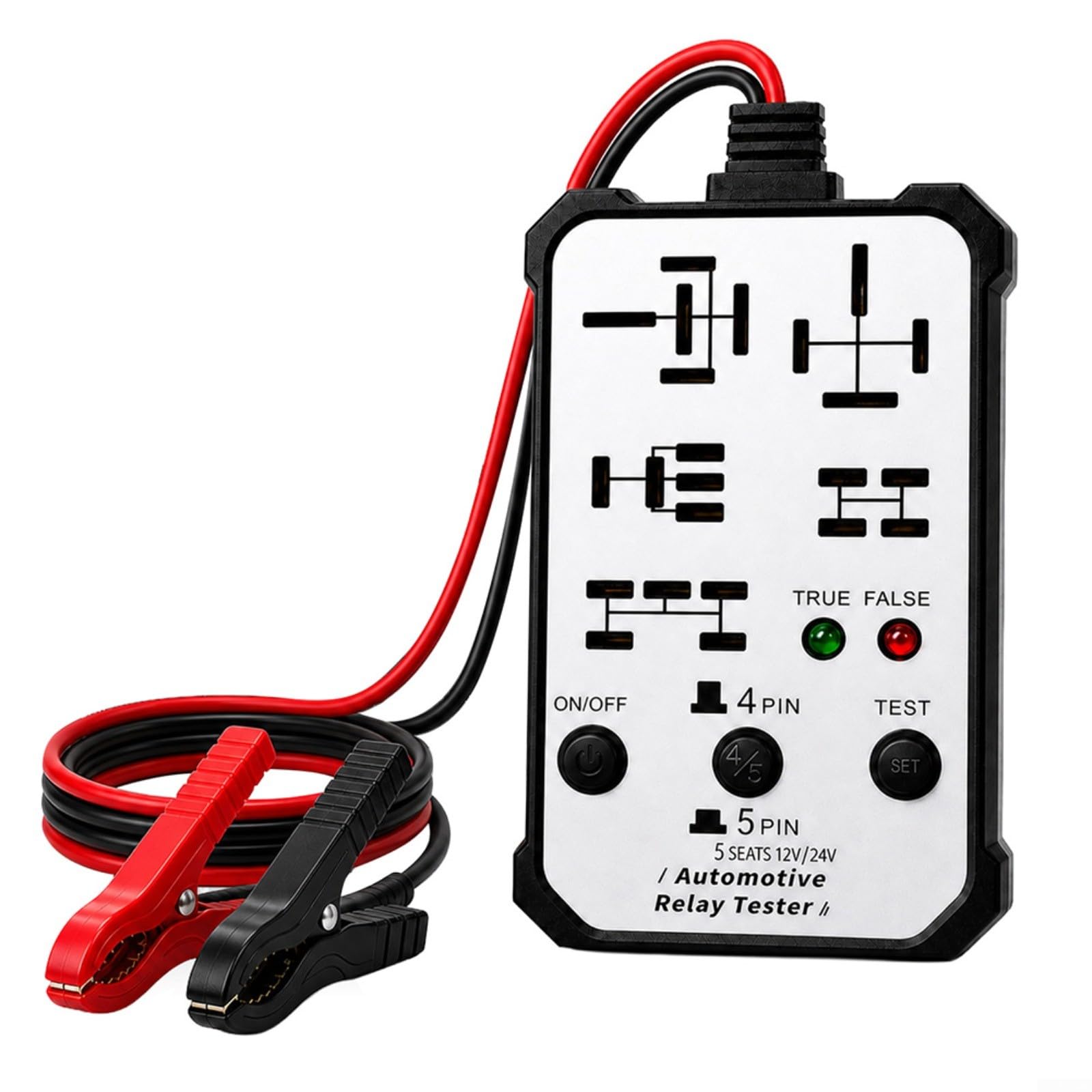TONIXY Relay Tester 12V/24V Car Relas Tester Automotive Relaye Testser 5-seat Multi-functional With Indicator Lights And Dual Pin Sockets For Automotive Repair(white)