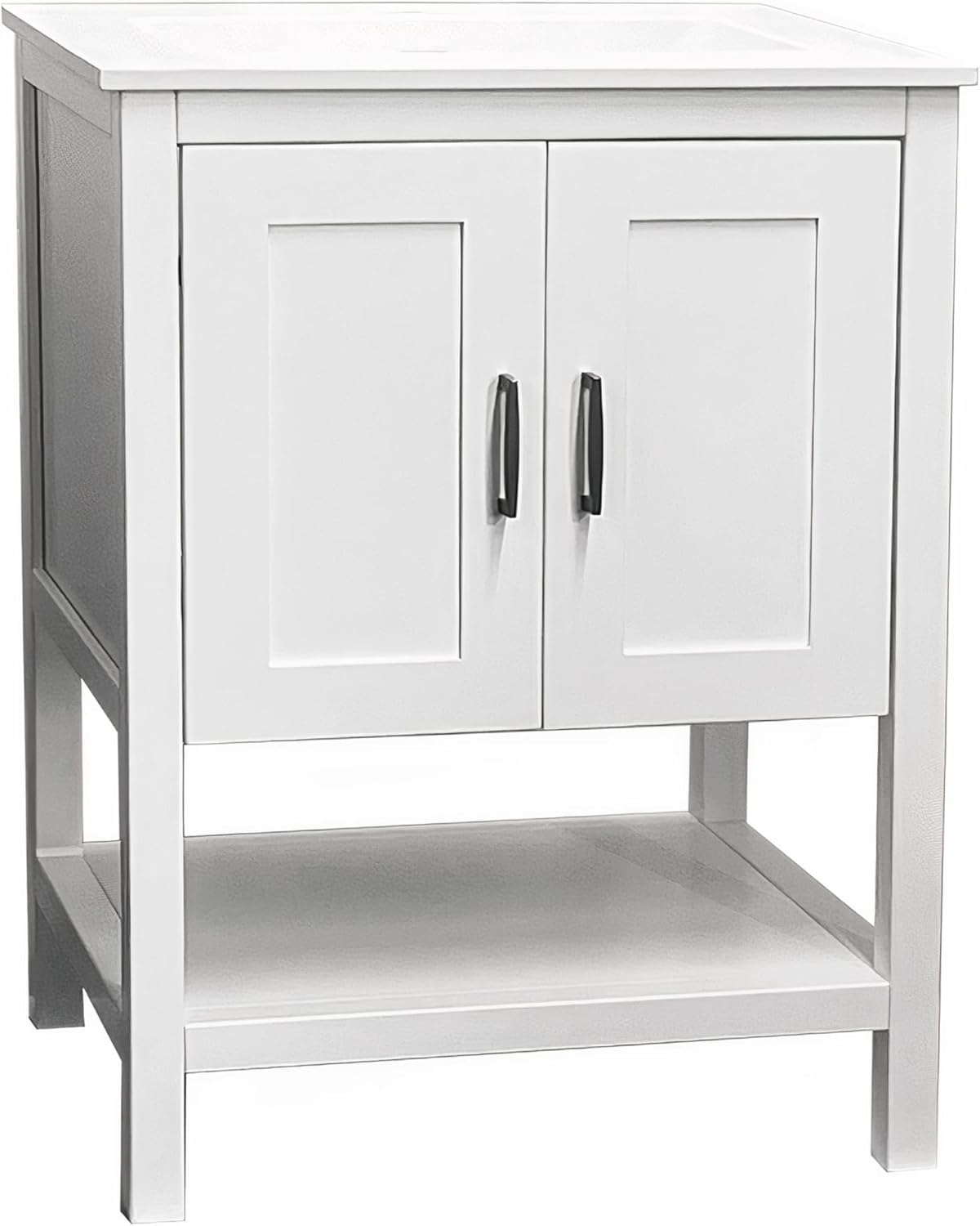 Freestanding Bathroom Vanity with Open Shelf, Solid Wood Premium Grade, Sink Base Cabinet with Top (30" White Base with 31" Top Combo)