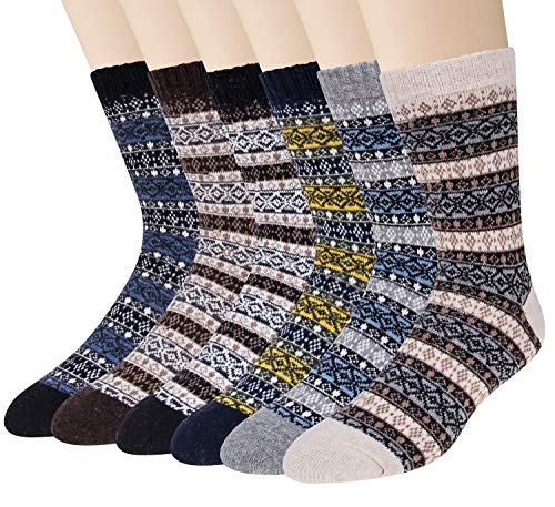 Justay 6 Pares de Calcetines Termicos Hombre de Colores Puro Lana Calentado Antideslizante