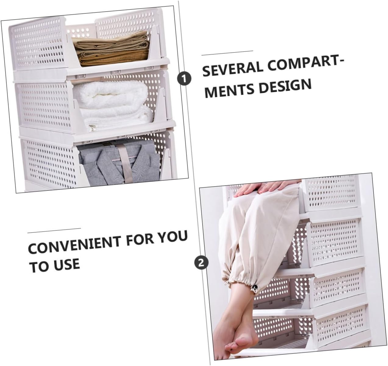 2Pcs Stackable Clothes Drawer Organizer Storage Rack for Shirts Pants More Breathable Design with Multiple Compartments for Wardrobe and Closet