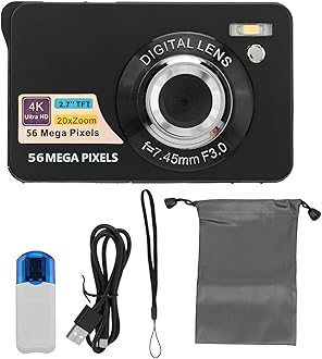 Dpofirs 2.7in Digital Camera 4K, 56Mp HD DSLR Camera, 20X Zoom Autofocus Portable Vlogging Camera for Girls Boys Teenagers (Black)