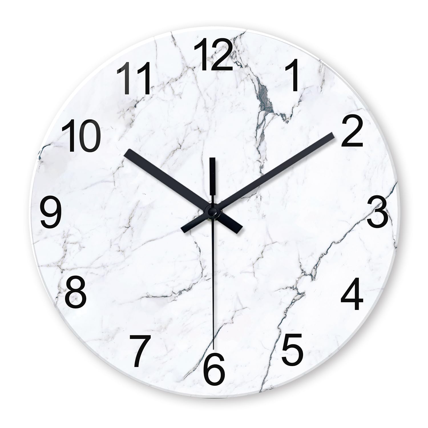 Modren Weiße Marmor-Glas-Wanduhren, batteriebetrieben, 35,6 cm, abstrakte dekorative Wanduhren, rund, minimalistisch, geräuschlos, Wanduhr für Wohnzimmer