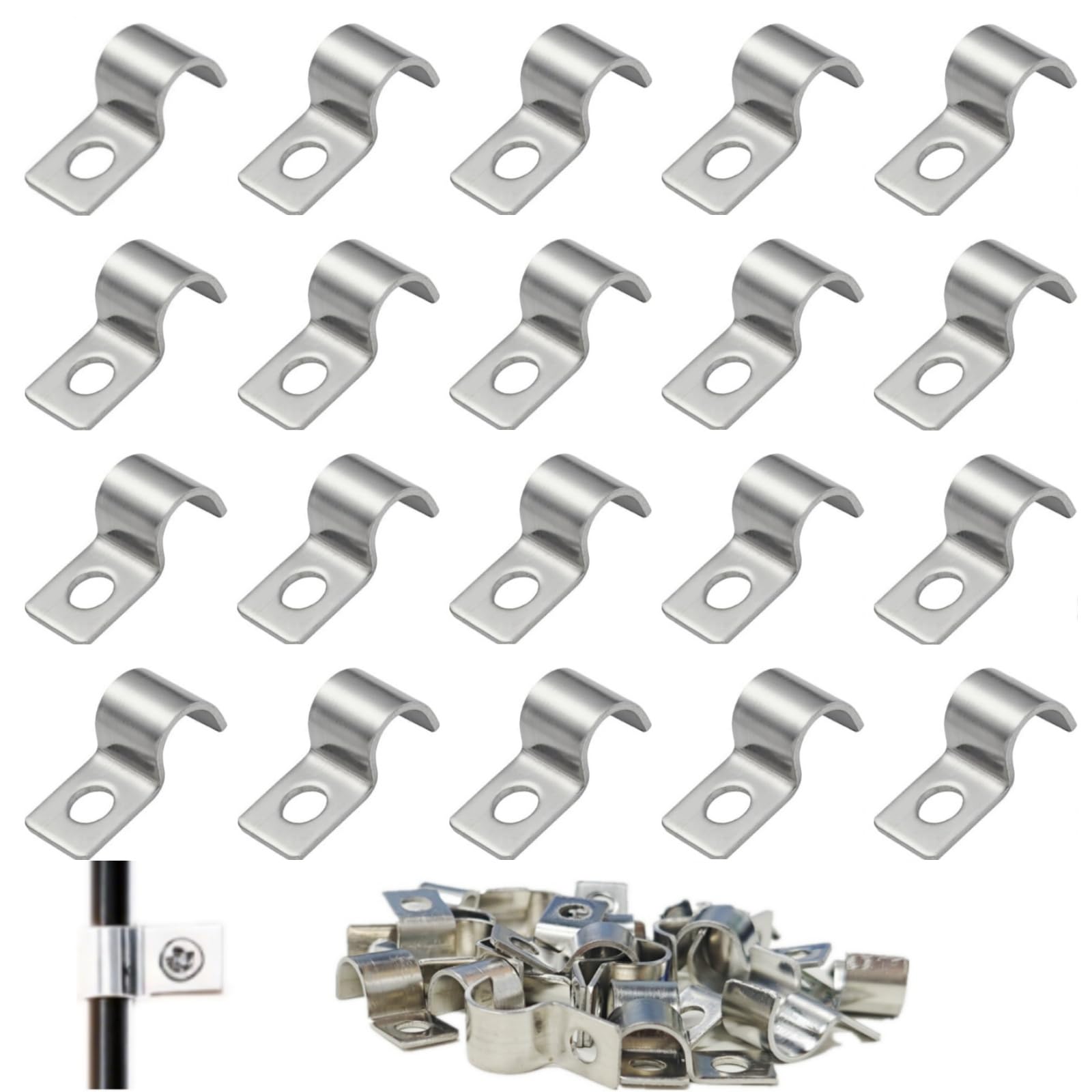 MINGBOLIN U-Rohrschellen 10mm 75 Stück Kabelschellen zum Schrauben Metallkabelschellen Metall Rohrschellen Edelstahl Befestigungsschelle,Rohrschelle für Befestigung Kabel,Pipeline,Leerrohre