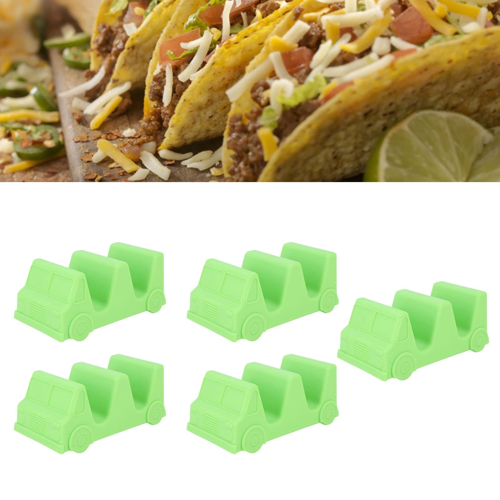 5 Packs Taco Holders, Taco Holder Stands Set Taco Plate Small Car Shape Waves Shape Taco Tray Taco Stand Rack Party Taco Server for Kitchen Restaurant Picnics (Green)
