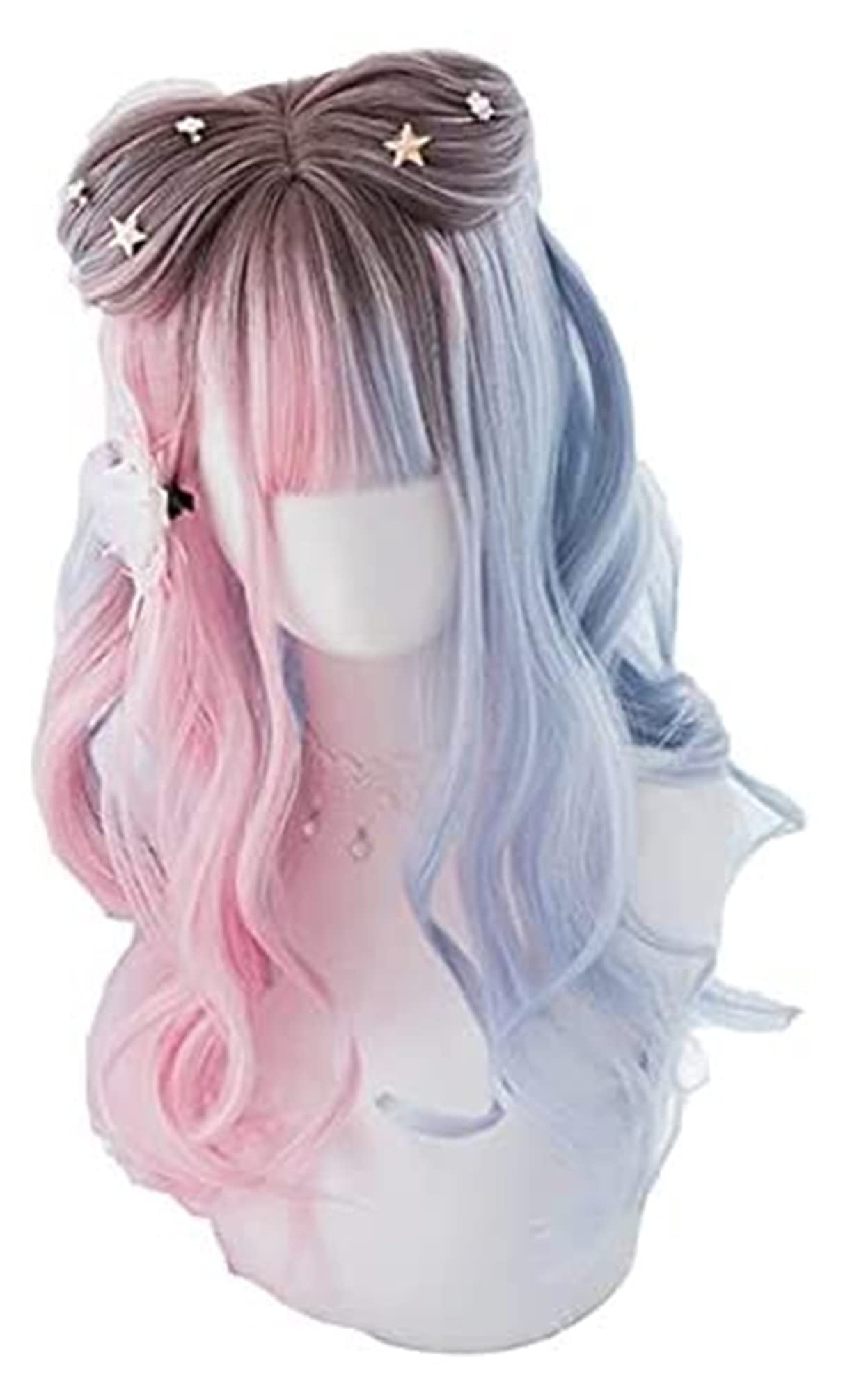 L-Email Wig Blue Pink ita Wigs Gradient Long Wave Cosplay Wigs Bobo Kawaii Halloween Wig Heat Resistant Synthetic Hair 21Inches Muli Color (Color : Multi Color, Size : 21inches)