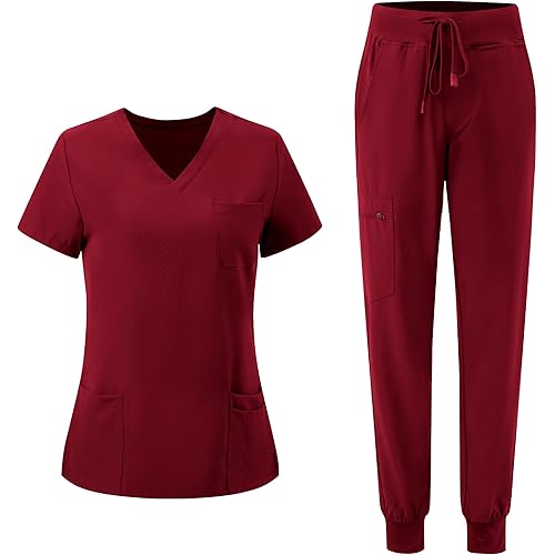 Scrubs for Women, V-Neck Scrubs Top & Cargo Pants with 10 Pockets