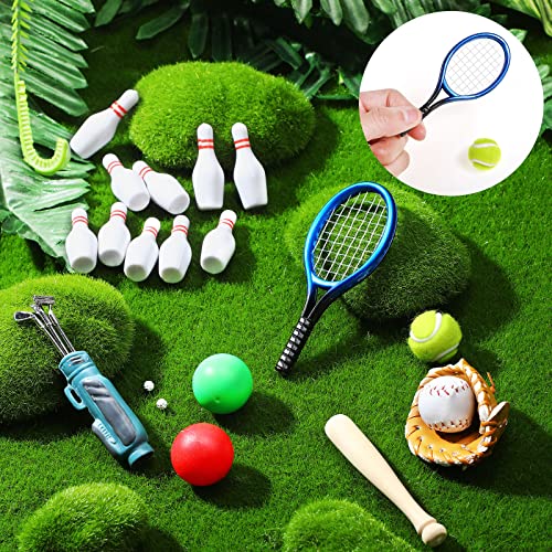 23 Pieces Dollhouse Miniature Sports Set Mini Golf Baseball Tennis Racket Tiny Golf Ball Clubs Ball Bats Mini House Decoration Accessories For Dollhouse Collection Cake Topper Decor #TOP2