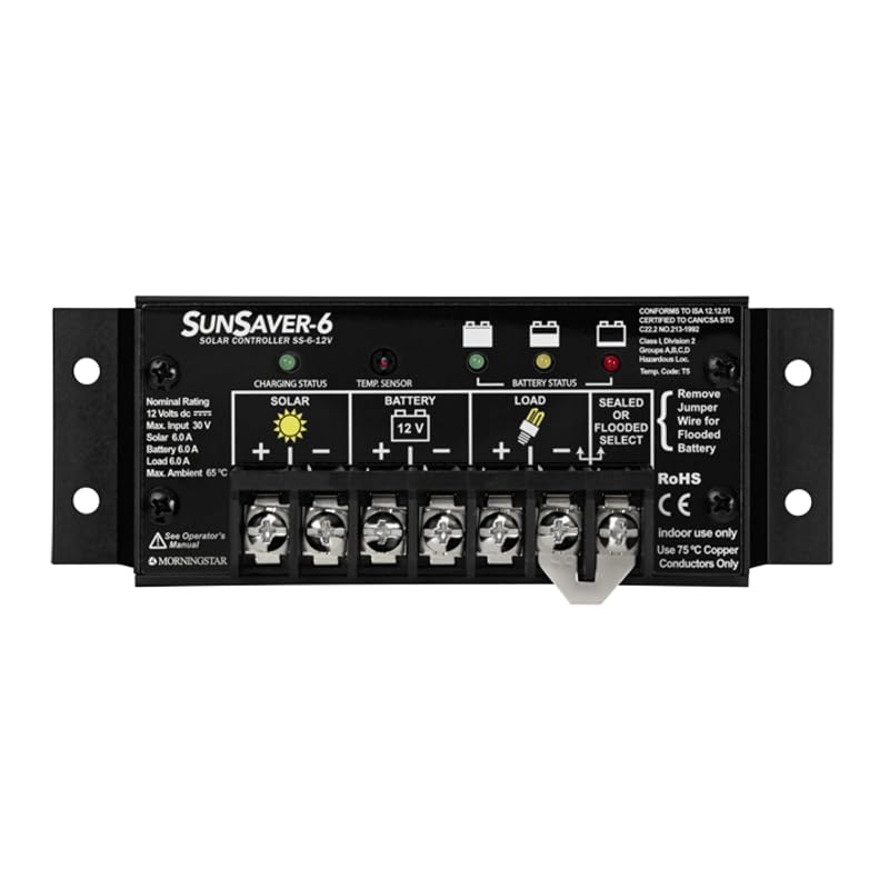 Controlador de Carga Solar Morningstar SunSaver PWM 6 A para Baterias de 12 V SS-6-12V