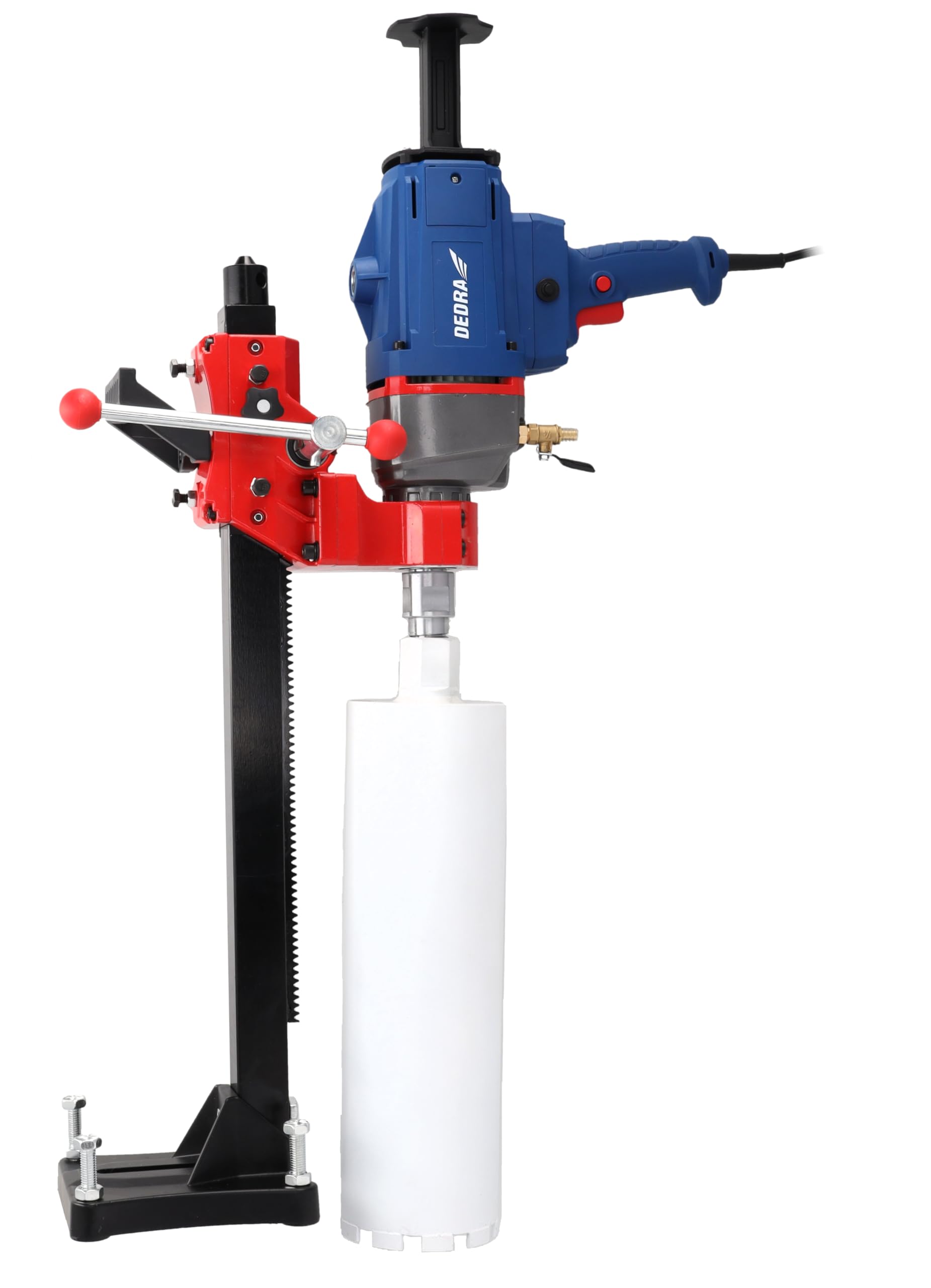 DEDRA Carotteuse à béton avec support, diamètre max. ø 205 mm, 2300 W, jusqu'à 14 000 tr/min, système d'alimentation en eau innovant, protection contre les surintensités, démarrage progressif