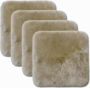 Luxury Beauty 4Pack Real Sheepskin Chair Pad 18"*18" Cream Coffee | Protect Chair From Damage Sheepskin Chair Seat Cushion Decorative Chair For Office Dressing Table Sofa Dining Car Seat Cover