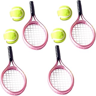 Miniature Tennis 4 Sets Tennis Racket Tennis for Children Decorative Tennis Racket Decor Miniature Tennis Racket Model Model Set Doll House Plastic Doll Accessories