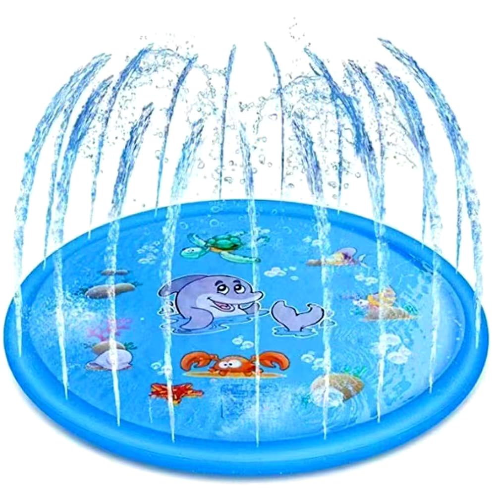 HATFRYF 100CM Splash Pad for Kids and Dog, Sprinklers Pad for Garden, Sprinkler Splash Play Mat Summer Garden Outdoor Beach Spray Water Toys for Kids Pets