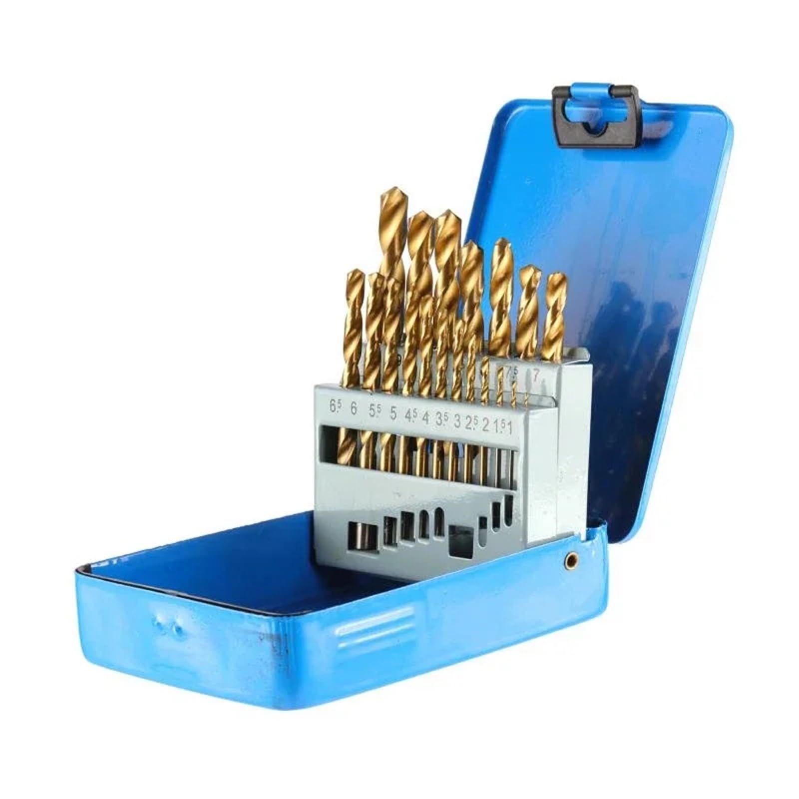 Juego de brocas para taladro rotativo Juego de brocas helicoidales vástago recto 19/25 piezas con caja hierro, for trabajar la madera, metal y chapado en titanio(Style 1 19pcs)