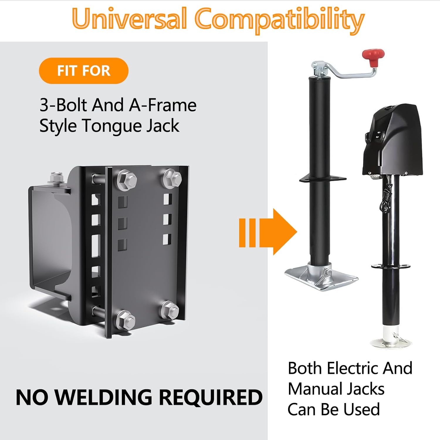 Trailer Tongue Jack Relocation Kit Side Mount, Heavy-Duty Steel Electric Trailer Jack Stand Bolt-On 3-Bolts & A-Frame Tongue Jacks, Tailgate Clearance Solution for RV & Boat, Black