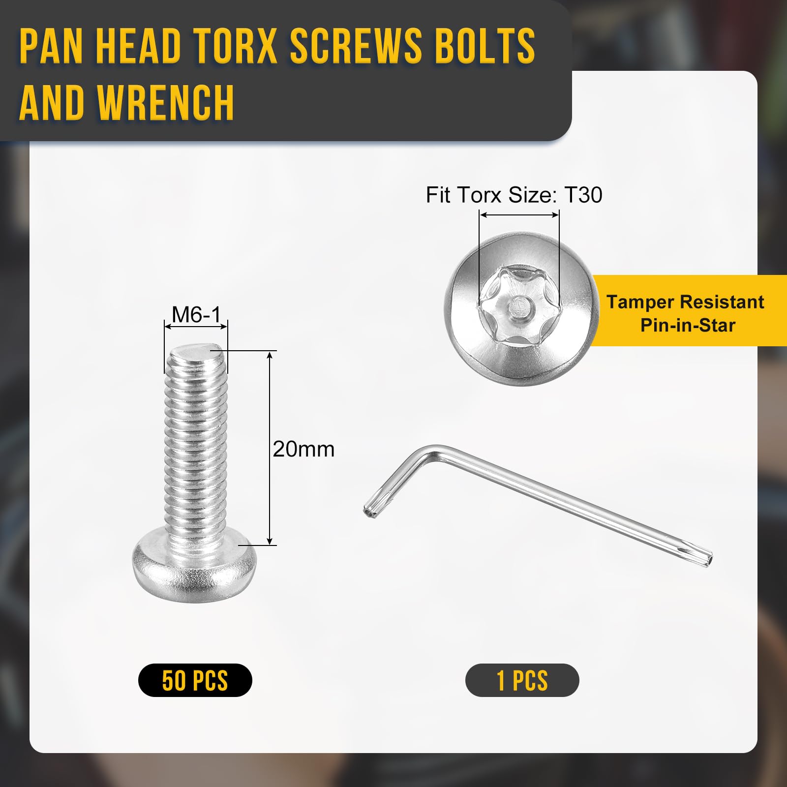 DTGN M6x20mm Pan Head Torx Security Screws, 50Pack, Good for Machinery - Image 2