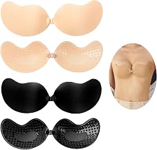 4PCS Adhesive Bra Set, Strapless Invisible Stick-On Bras for Women, Black & Skin Tone A​