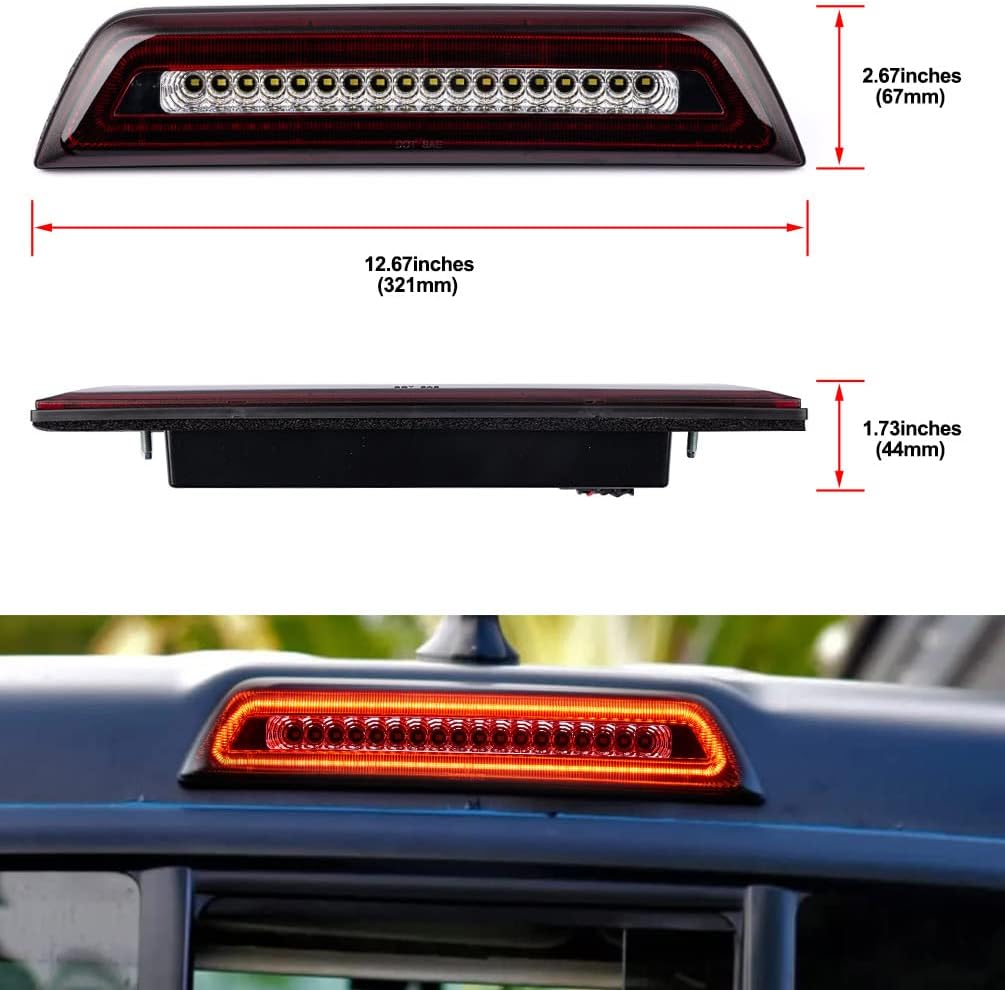 Tacoma LED 3rd High Mount Stop Lamp Lights for T0YOTA Tacoma 2016 2017 2018 2019 2020 SR SR5 TRD Pro Sport Smoked Lens Red/ White LED Third Brake Reverse Cab Roof Cargo Light Lamps OEM 8157004040