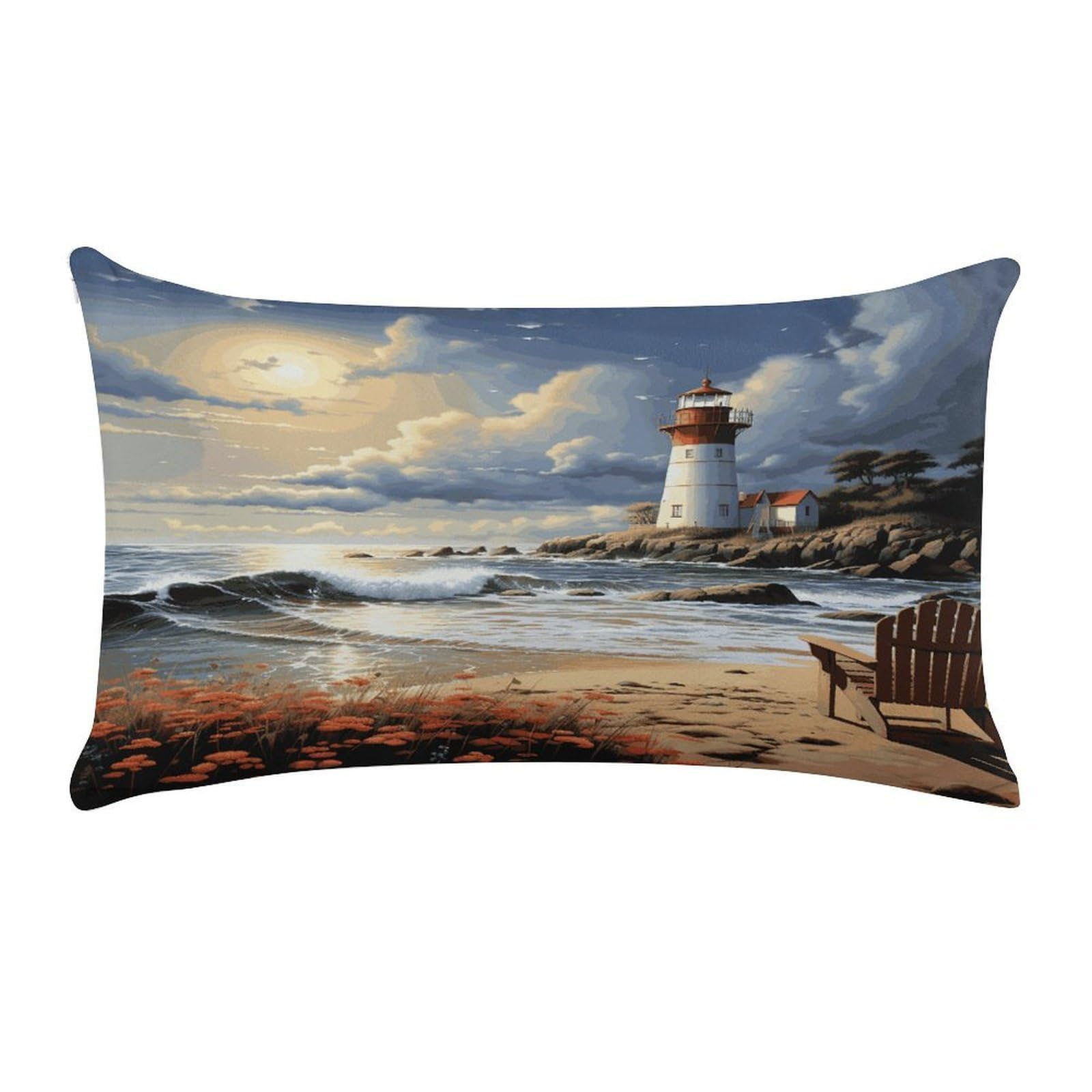 Sea Lighthouse Sandbeach Pillow Case Decorative Rectangle Throw Pillow Cover Soft Plush Pillowcase Cozy Cushion Case Modern Pillow Sham Cushion Cover for Bedroom Sofa Couch 20 X 12 Inch