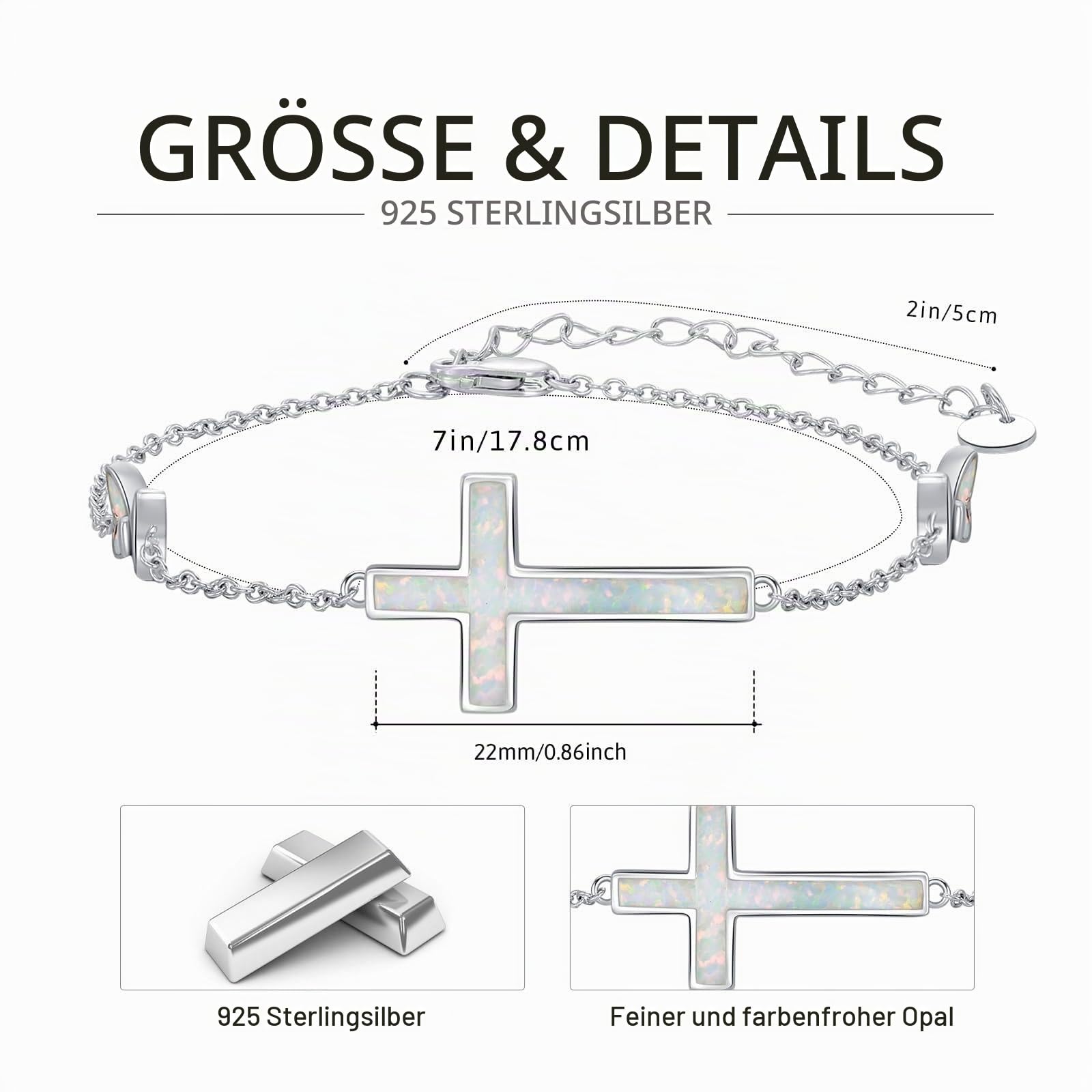 Kreuzarmband für Damen 925 Sterling Silber Opal Unendlichkeits Kreuz Armband Religiöses Schmuck Geschenk für Frauen, Ehefrauen, Mütter, Großmütter