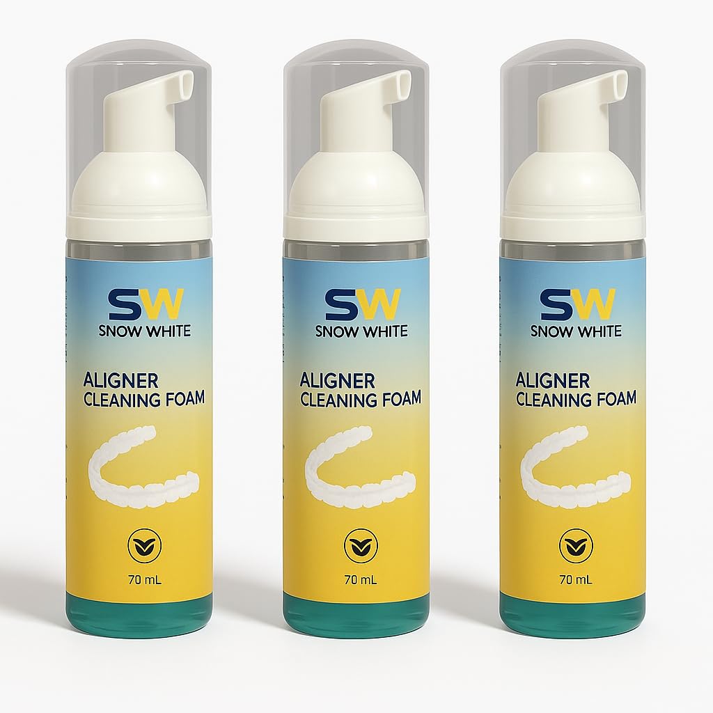 Snow White Aligner Cleaning Foam | Mint Flavor | Antibacterial Formula for Clear Aligners & Retainers | Odor-Free | Portable & Easy to Use | (70ml) (Pack of 3)