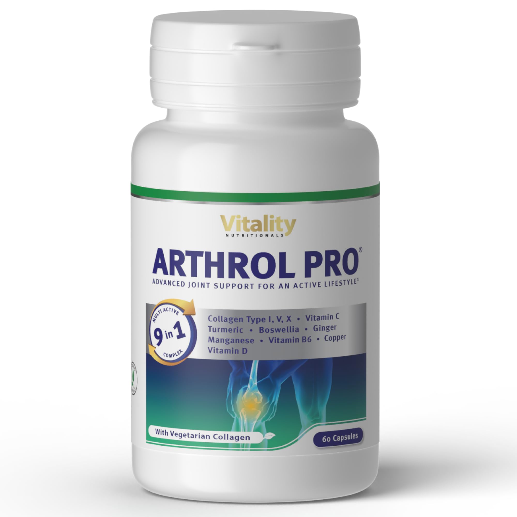 ARTHROL PRO Capsules articulaires à forte dose I Complexe multiactif 9 en 1 sans additifs arthrose, 60 capsules, douleurs articulaires, accumulation de cartilage, collagène, curcuma