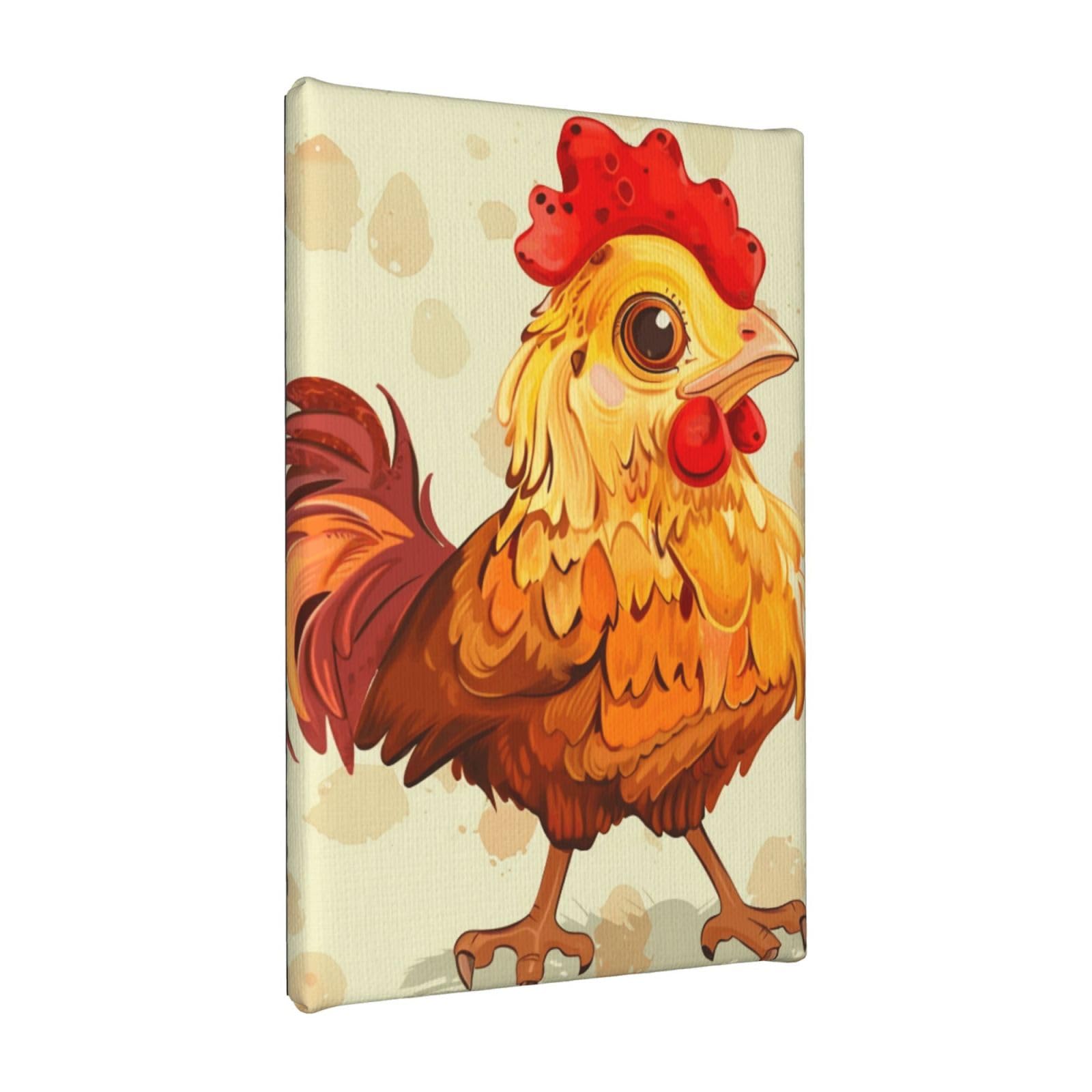 YKLJG Chicken Chick Printed Wall Art Canvas Painting 20x30 CM Wooden Framed Picture Painting Artwork Prints for Bedroom Kitchen Home Office Decor