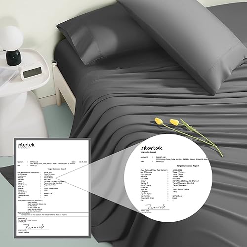 Miniatura 2 de Juego de sábanas 100% de algodón egipcio tamaño Queen, juego de sábanas pesadas de lujo de 1000 hilos (gris oscuro, Queen)