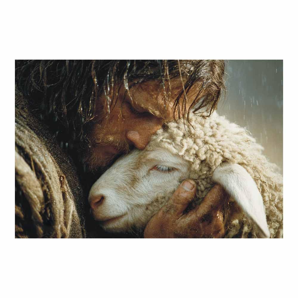 ZAMAEIU Jesus Picture Poster Holy Embracing the Lamb Christ Canvas Painting Wall Art Print,for Living Room,bedroom Apartment office corridor Decor(black0)-80x120cm Unframed